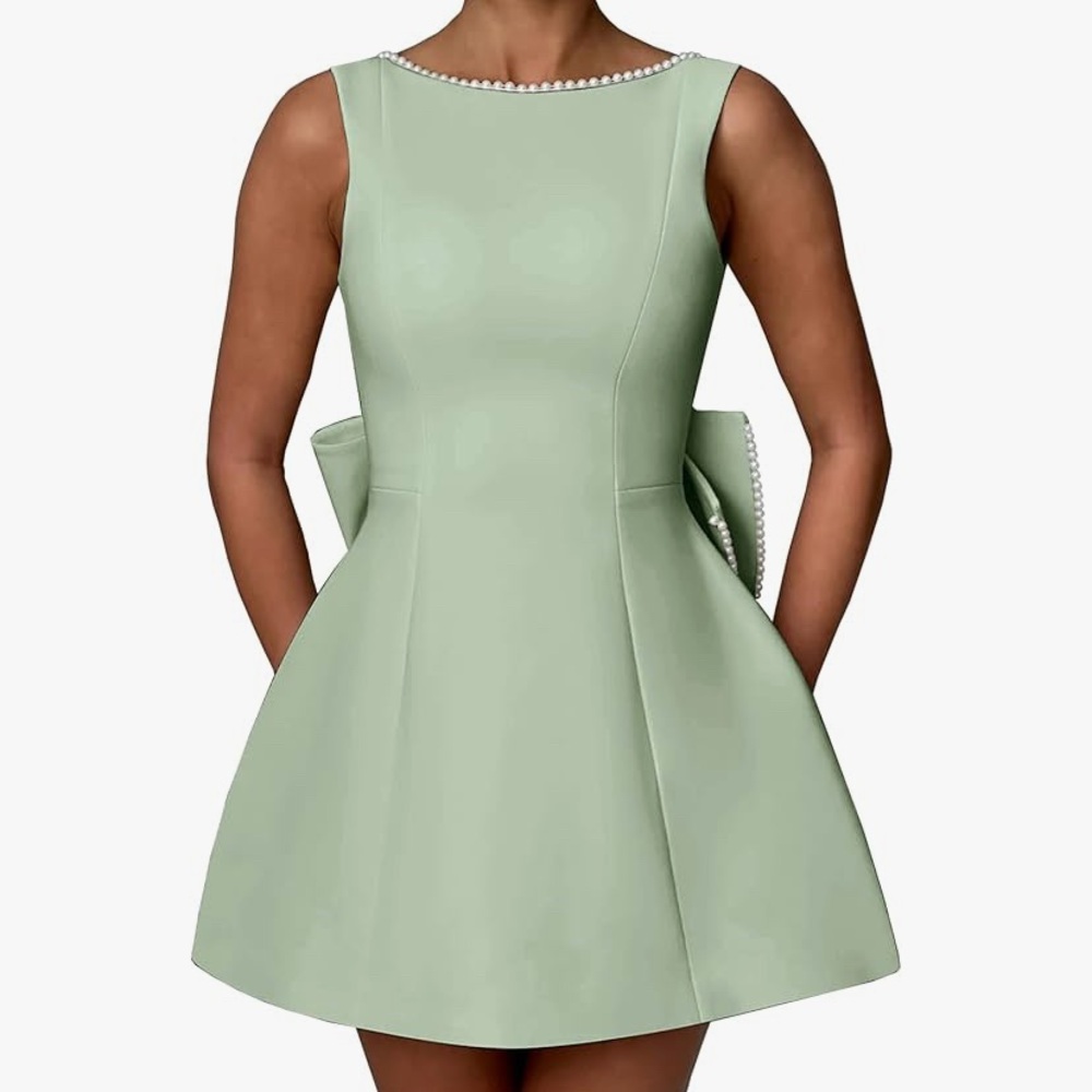 Sage green mini dress. Bridal